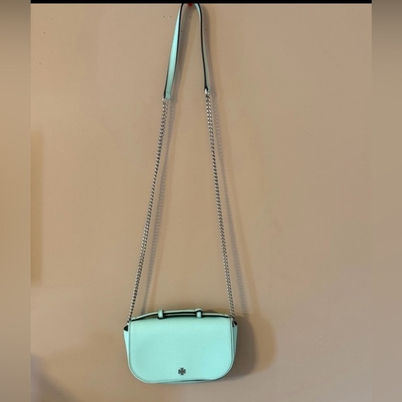 New Tory Burch Emerson top handle crossbody soft aqua new without tags - Picture 3 of 4